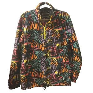 3/$18 EMPYRE Retro 90s Fleece Jacket Neon Graffiti Print Aspen Tech Size M